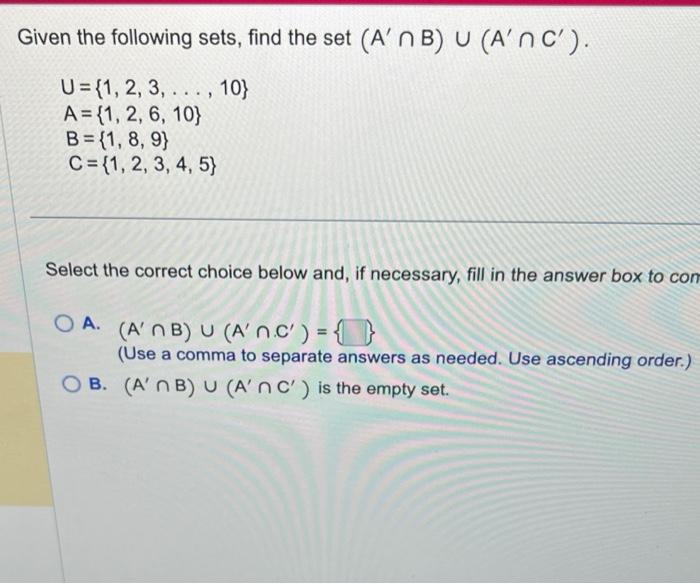 Solved Given The Following Sets, Find The Set | Chegg.com