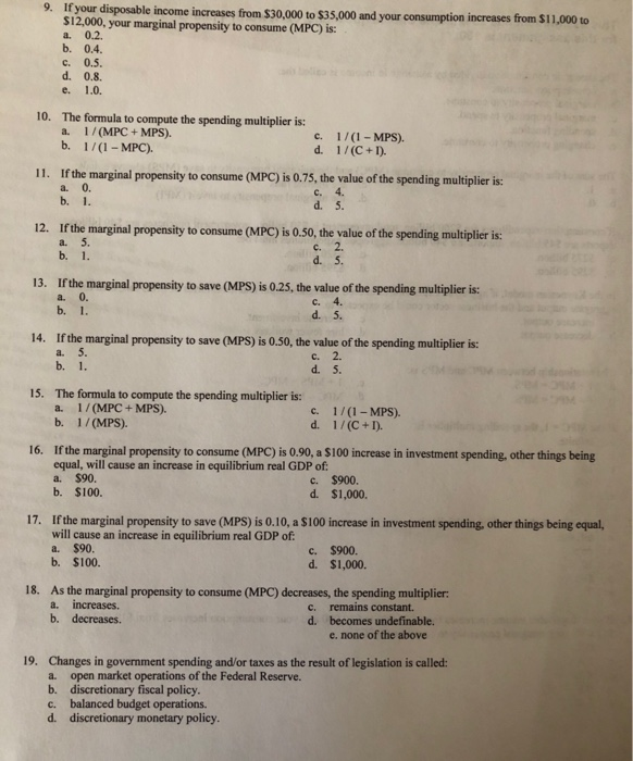 Solved 9. If your disposable increases from 30,000