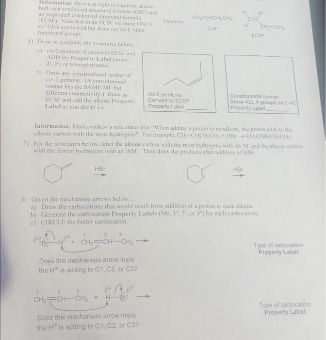 Solved 1) Draw Or Complete The Structures Below: A) | Chegg.com