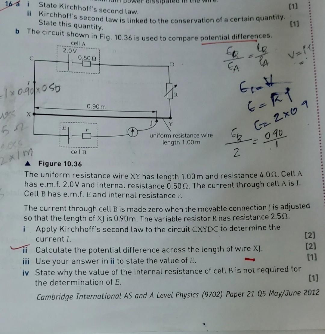 Solved 16. a i State Kirchhoff's second law. ii Kirchhoff's | Chegg.com