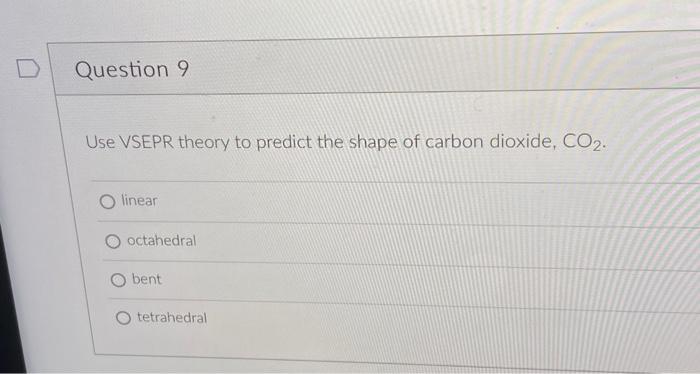 Solved Use VSEPR Theory To Predict The Shape Of Carbon | Chegg.com