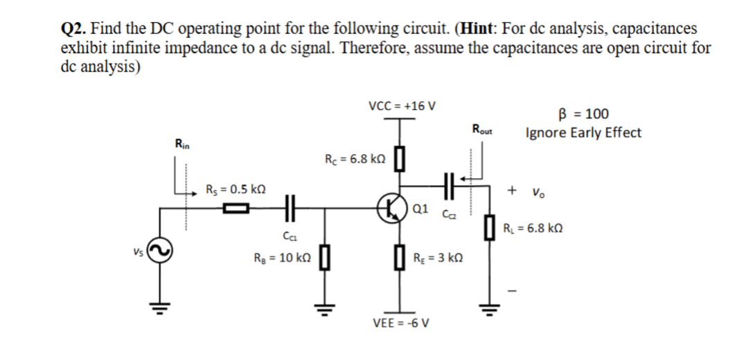 Solved Q2. ﻿Find the DC operating point for the following | Chegg.com