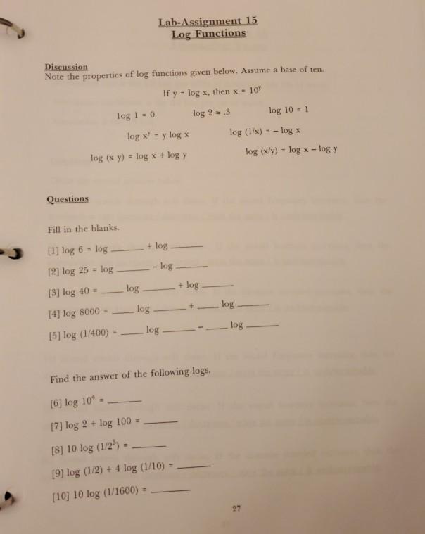 Solved Lab Assignment 15 Log Functions Discussion Note The Chegg Com