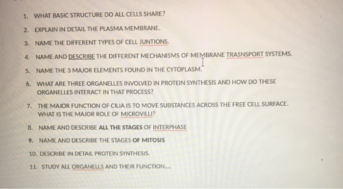 Solved 1. WHAT BASIC STRUCTURE DO ALL CELLS SHARE? 2. | Chegg.com
