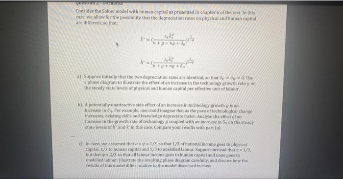 Solved Consider the Solow model with human capital as | Chegg.com