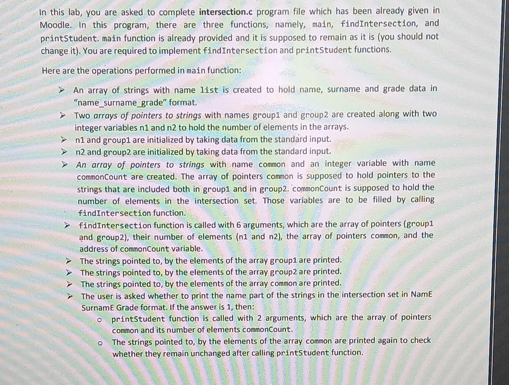 Solved In This Lab, You Are Asked To Complete Intersection.c | Chegg.com