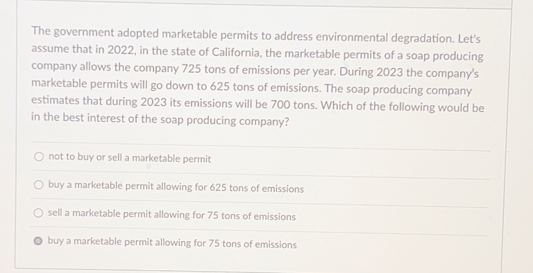 Solved The government adopted marketable permits to address | Chegg.com