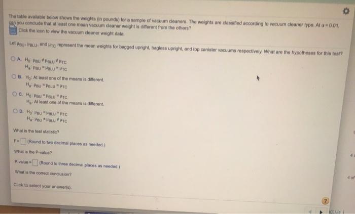 Solved The table available below shows the weights (in | Chegg.com