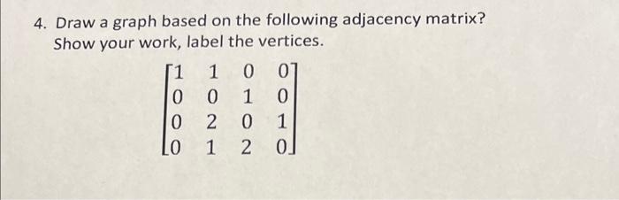 Solved 4. Draw a graph based on the following adjacency | Chegg.com