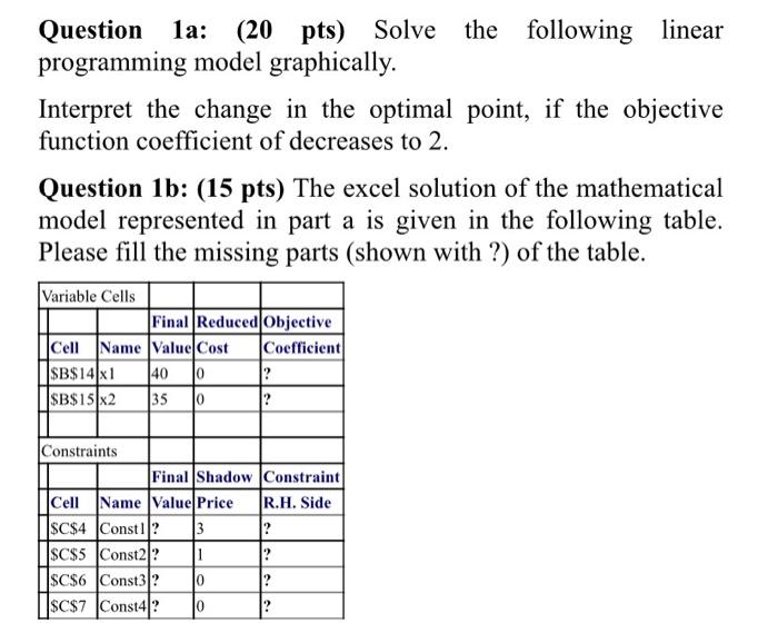 Solved Question 1a: (20 Pts) Solve The Following Linear | Chegg.com