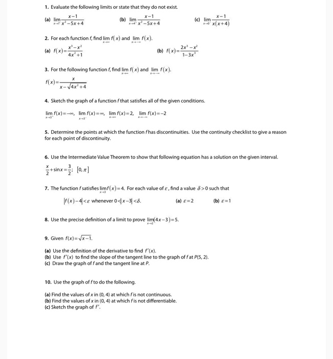 Solved 1. Evaluate the following limits or state that they | Chegg.com