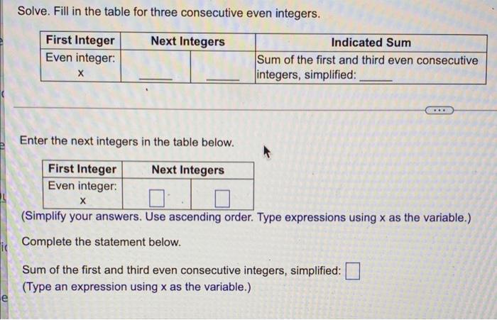 Solved Solve. Fill in the table for three consecutive even | Chegg.com