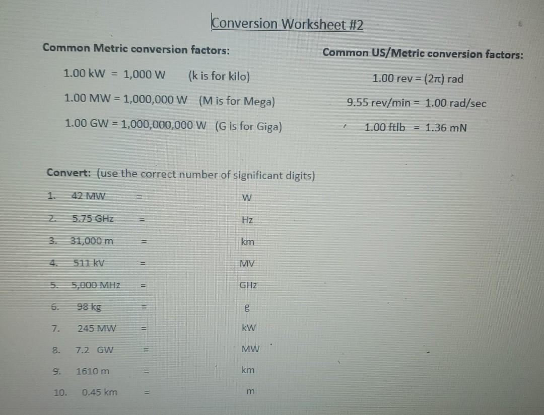 Solved Conversion Worksheet #21 Common Metric conversion  Chegg.com With Metric Conversion Worksheet 1