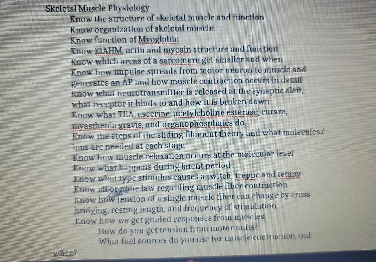 Solved Skeletal Muscle Physiology Know the structure of | Chegg.com