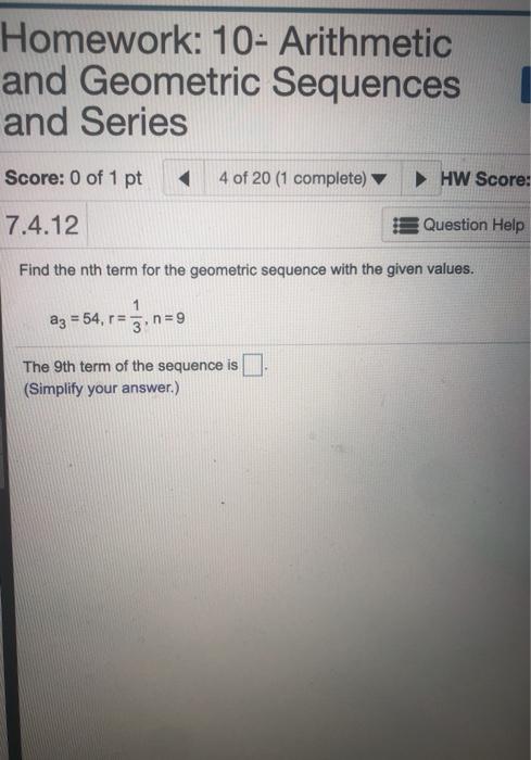 Solved Homework: 10- Arithmetic and Geometric Sequences and | Chegg.com