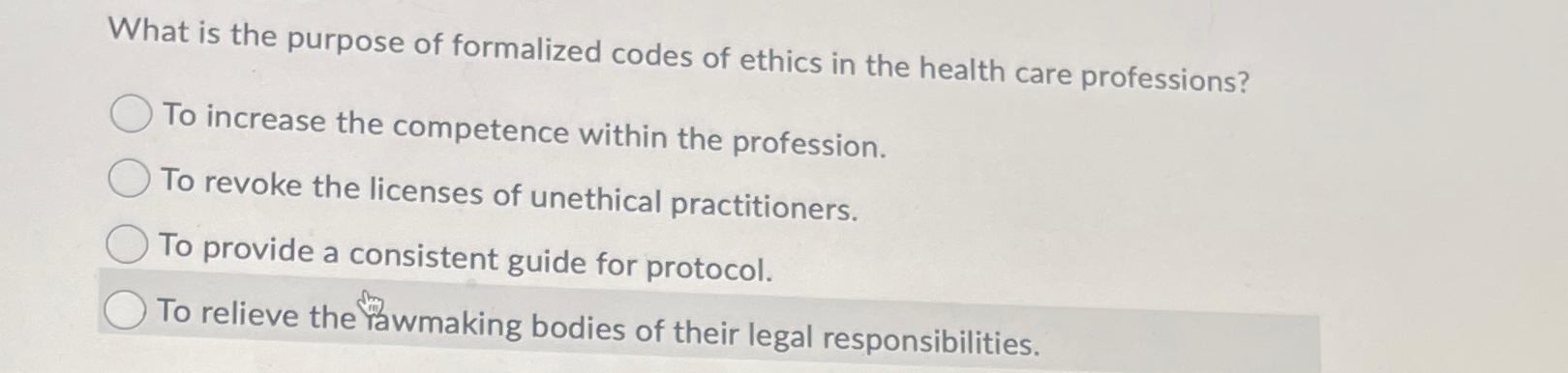 Solved What is the purpose of formalized codes of ethics in | Chegg.com
