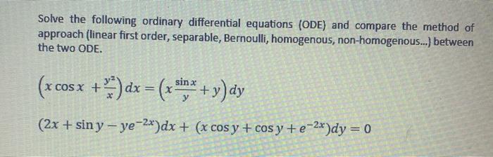 Solved Solve the following ordinary differential equations | Chegg.com