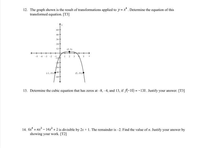 Solved 12. The graph shown is the result of transformations | Chegg.com