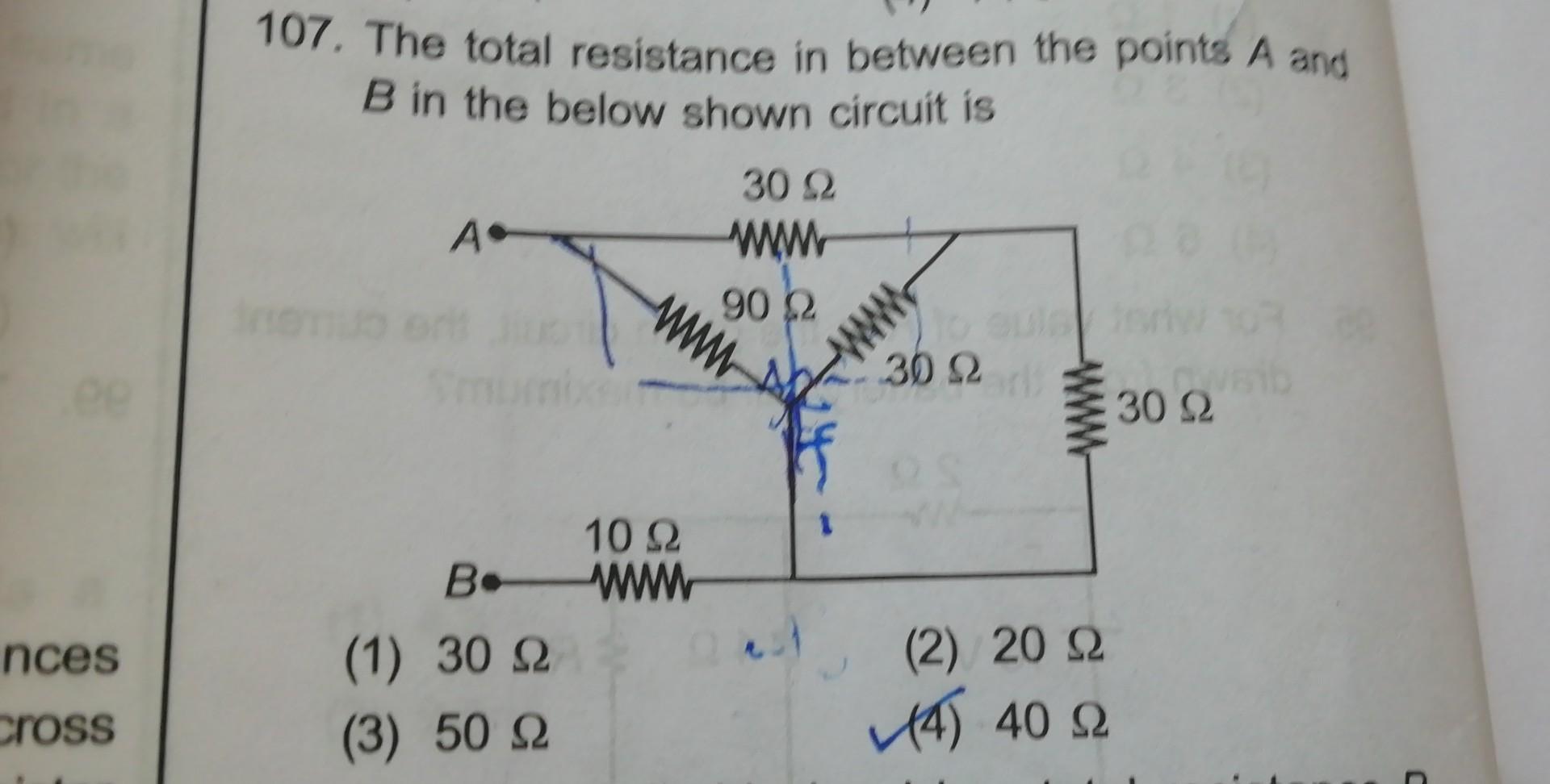 Solved 107. The total resistance in between the points A and | Chegg.com