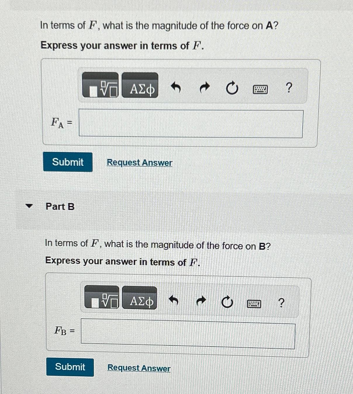 In terms of F, what is the magnitude of the force on | Chegg.com