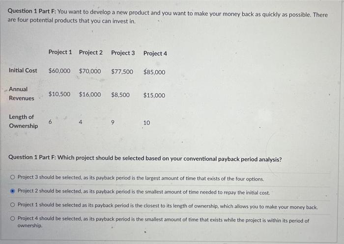 Solved Question 1 Part F: You want to develop a new product | Chegg.com