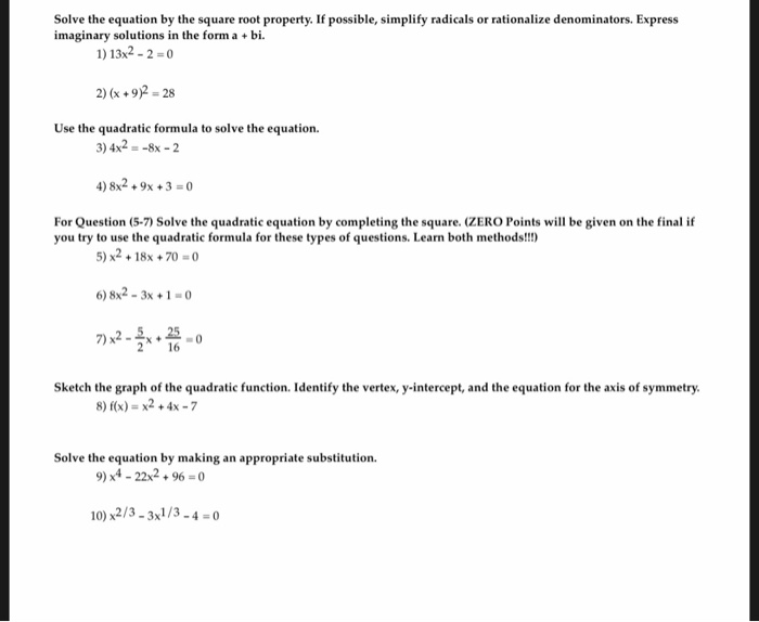 Solved Solve The Equation By The Square Root Property If