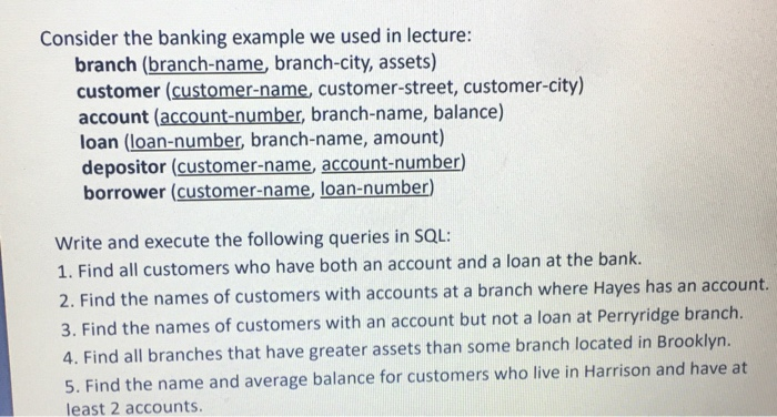 Solved Consider the banking example we used in lecture: | Chegg.com