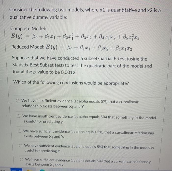 Solved Consider the following two models, where x1 is | Chegg.com