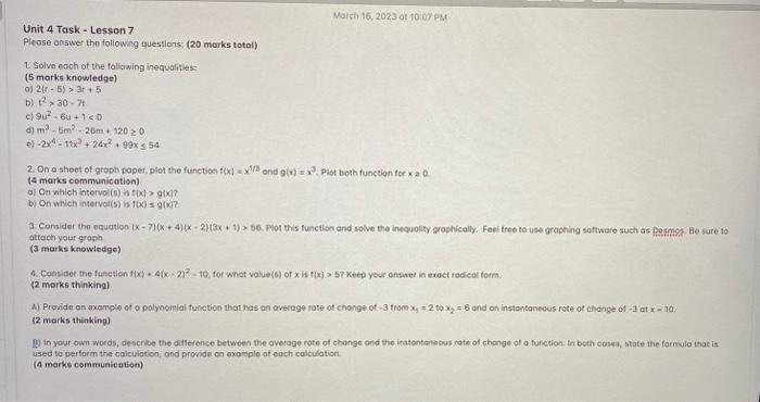 Solved March 16.2023 ot to:07 PM Unit 4 Task - Lesson 7 | Chegg.com