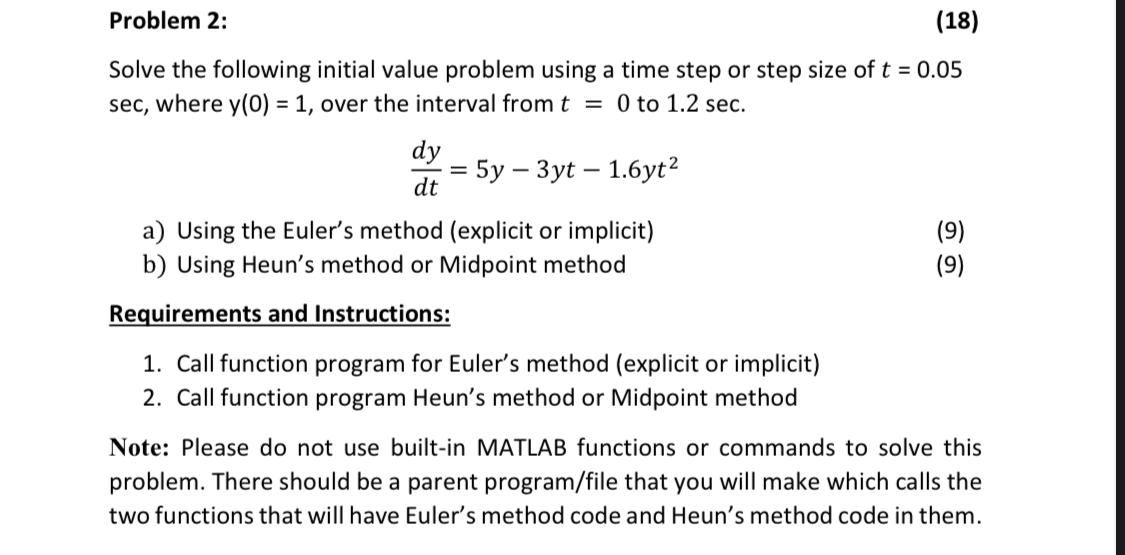 Solved Problem 2: (18) Solve the following initial value | Chegg.com