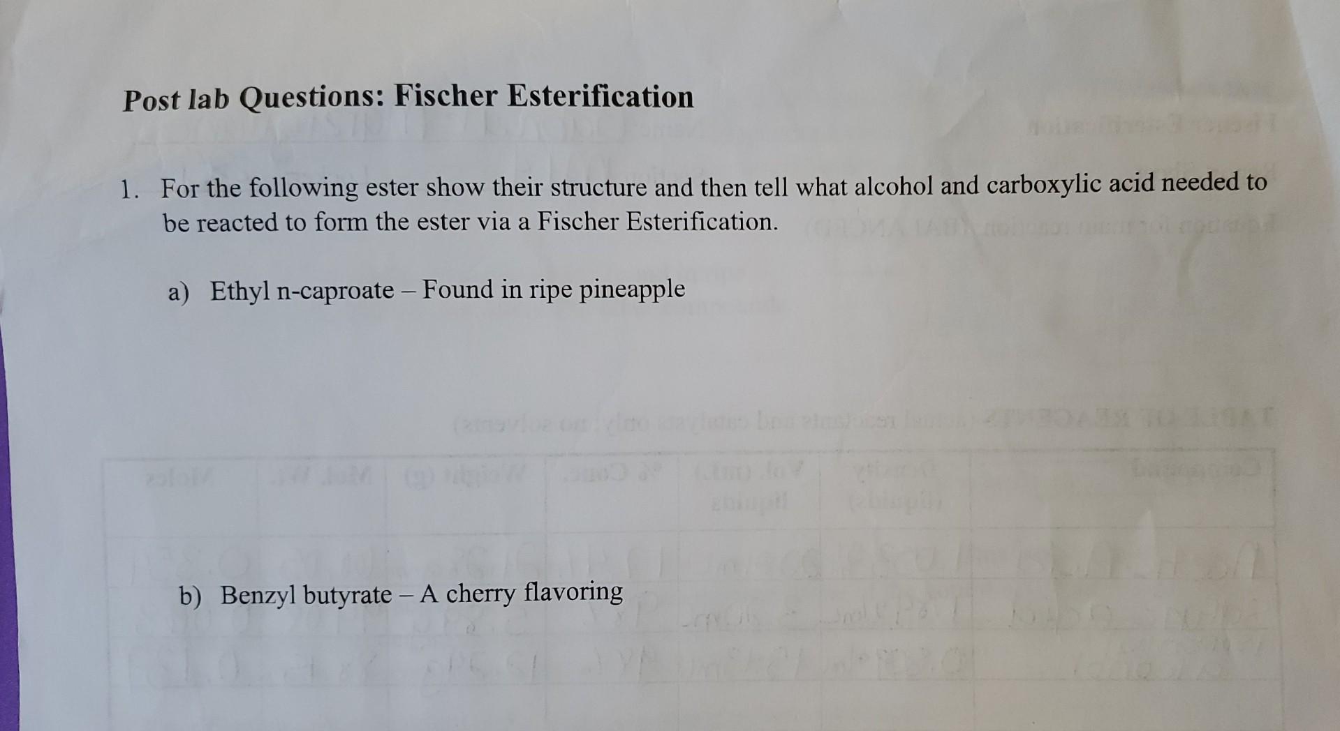 Solved 1. For the following ester show their structure and | Chegg.com