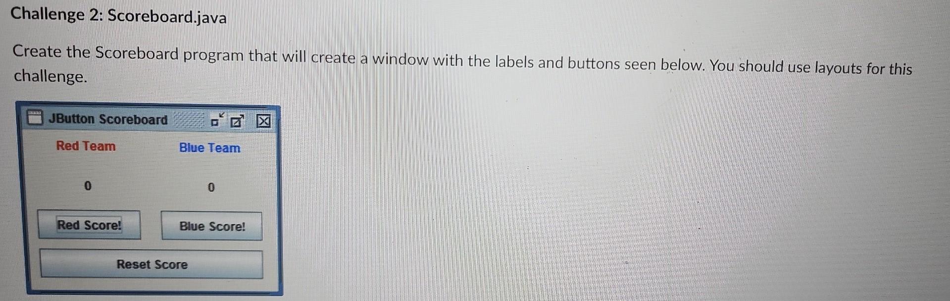 Solved Challenge 2: Scoreboard.java Create the Scoreboard | Chegg.com