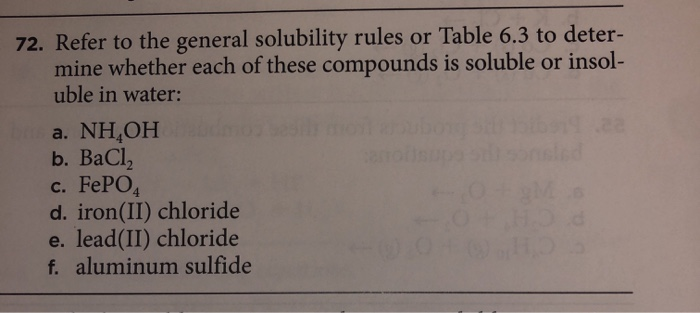 Solved 72. Refer to the general solubility rules or Table | Chegg.com