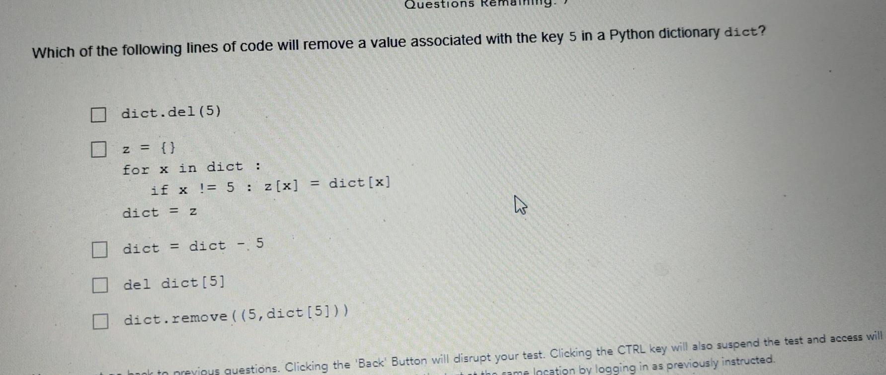 Solved Which of the following lines of code will remove a | Chegg.com