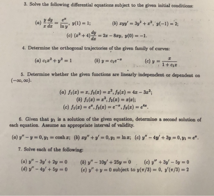 Solved 3. Solve the following differential equations subject | Chegg.com