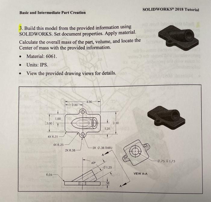 Solved SOLIDWORKS 2018 Tutorial Basic And Intermediate Part | Chegg.com