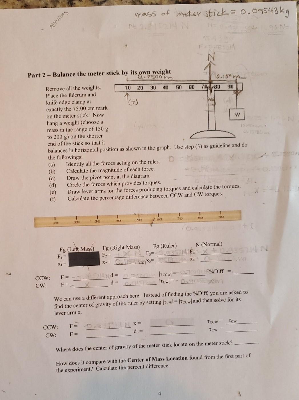 Solved mass of meter stick=0.09543 kg PEMDAS N 0.750om Part