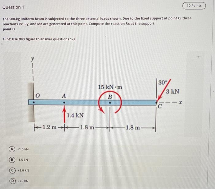 Solved Question 1 10 Points The 500-kg uniform beam is | Chegg.com