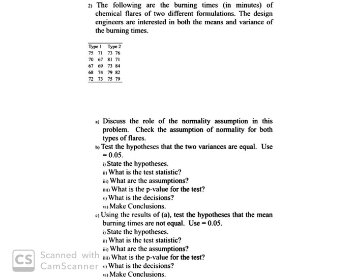 Solved 2) The following are the burning times in minutes) of