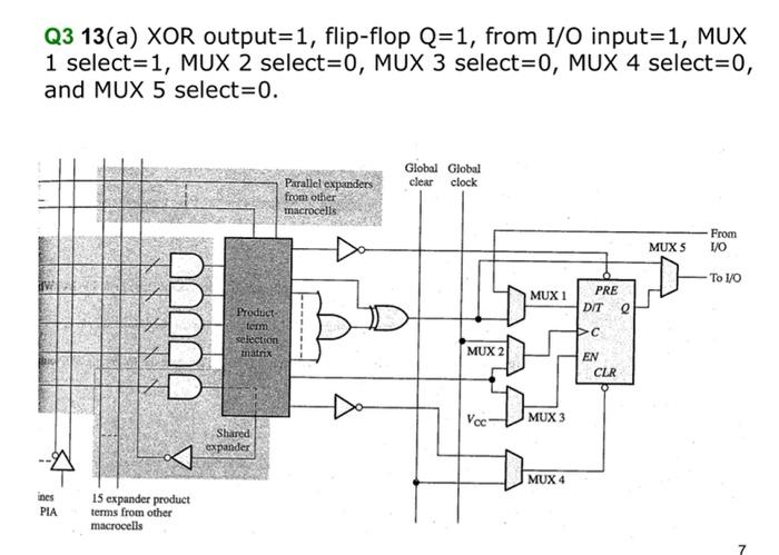 Solved Q3 13(a) XOR output=1, flip-flop Q=1, from I/O input | Chegg.com