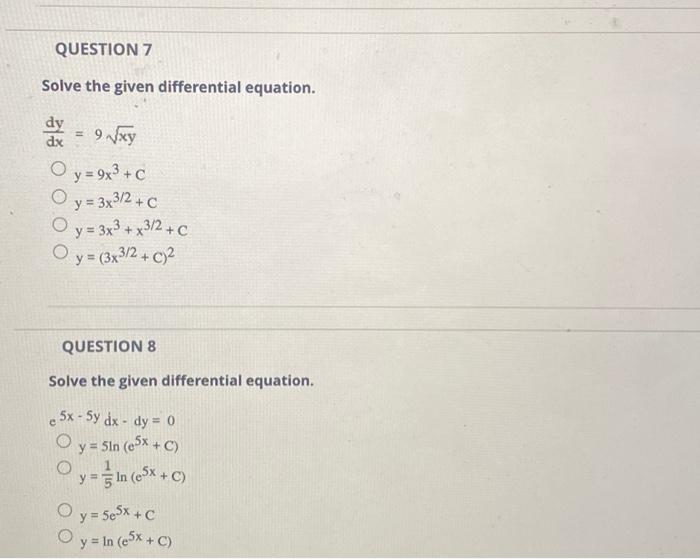 Solved Solve the given differential equation. | Chegg.com