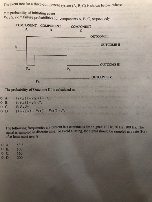 Solved The event tree for a three-component system (A, B, C) | Chegg.com