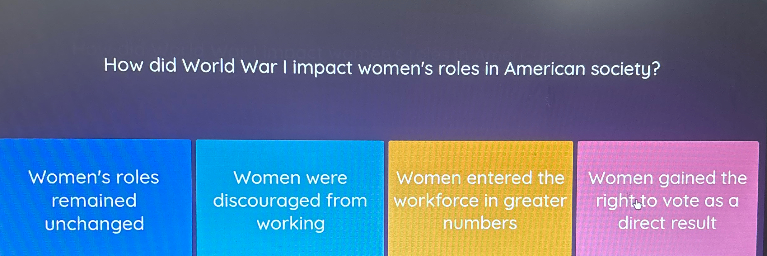 Solved How did World War I impact women's roles in American | Chegg.com