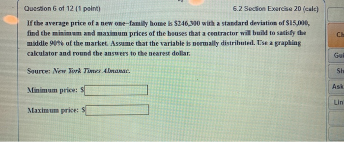 Solved Question 6 of 12 (1 point) 6.2 Section Exercise 20 | Chegg.com