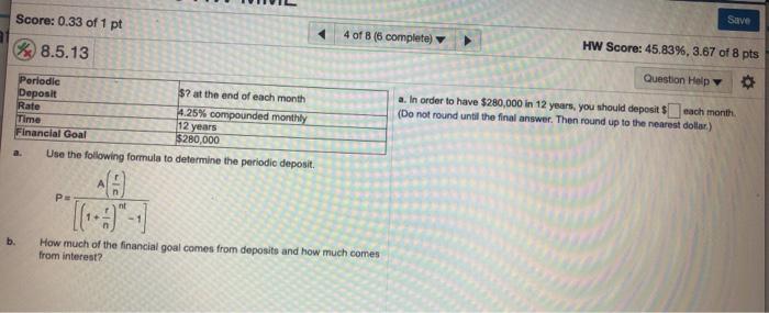 Solved Score: 0 of 1 pt Save a 2 of 8 (0 complete 8.5.3 HW | Chegg.com