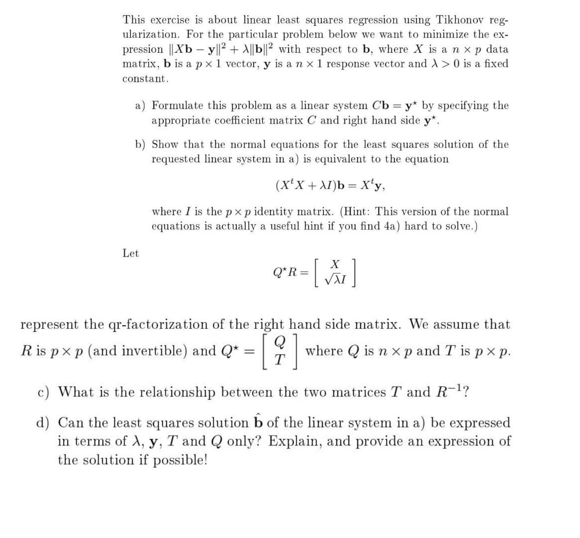 This exercise is about linear least squares | Chegg.com