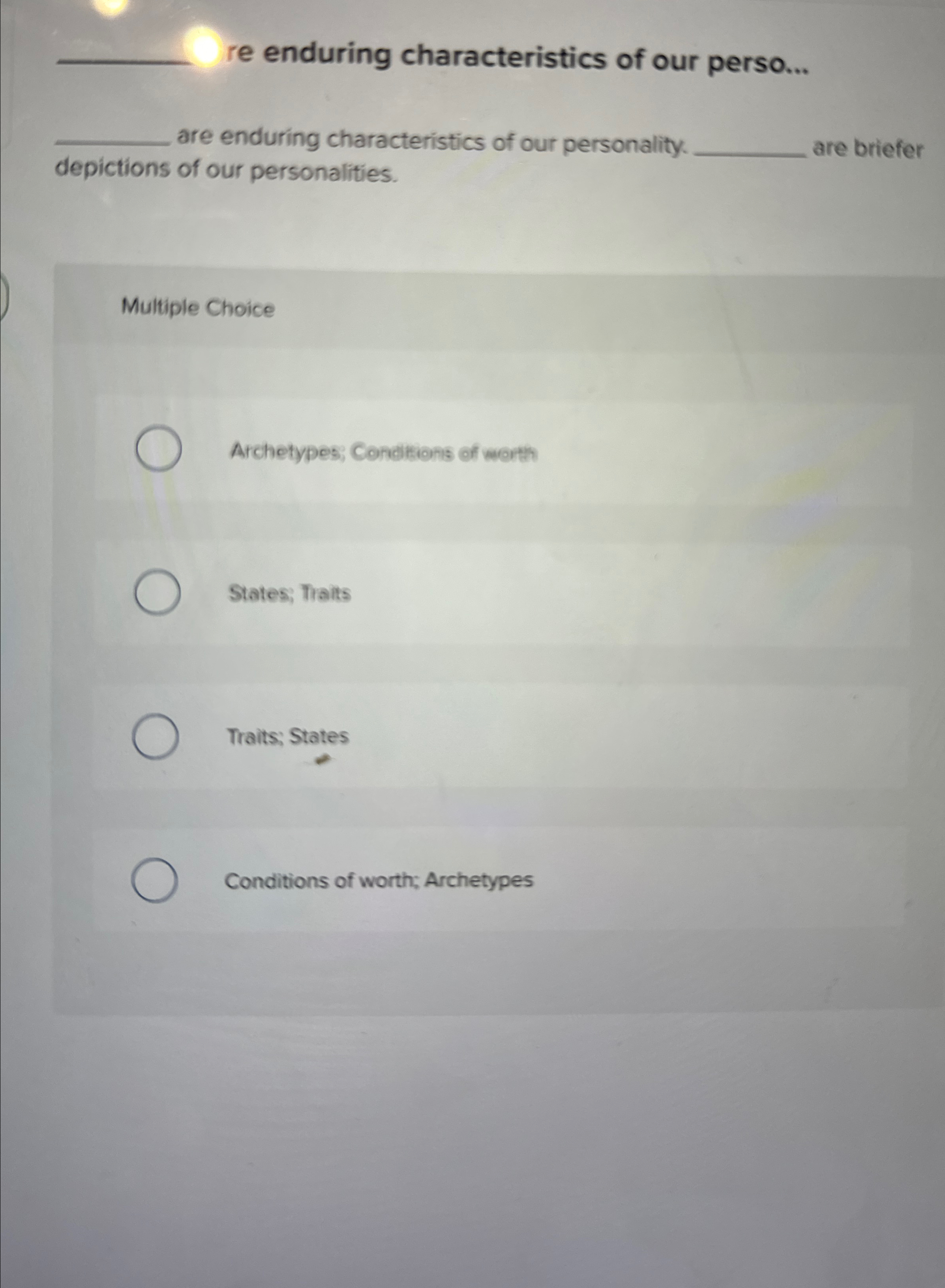 Solved re enduring characteristics of our perso...are | Chegg.com