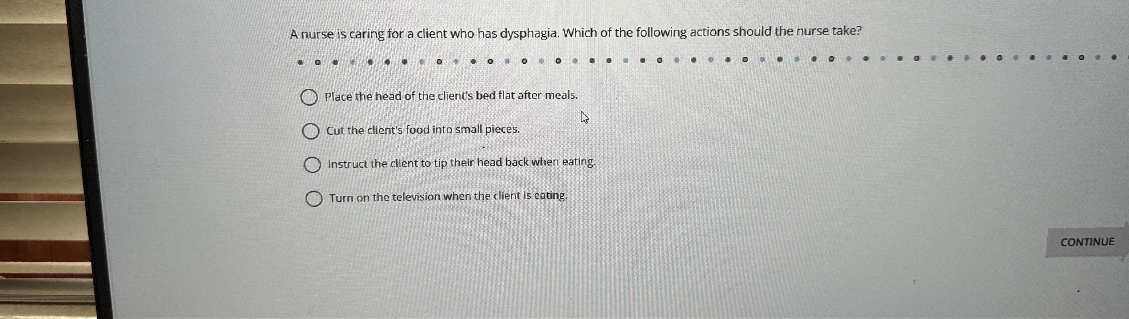 Solved A nurse is caring for a client who has dysphagia. | Chegg.com