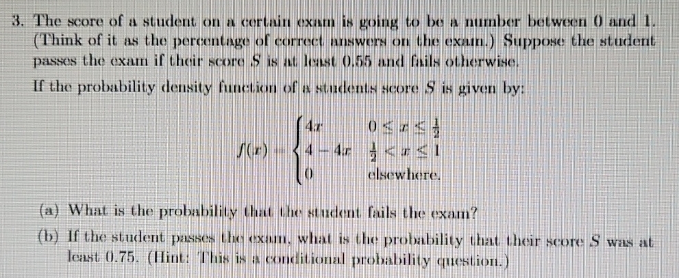 Solved The score of a student on a certain exam is going to | Chegg.com