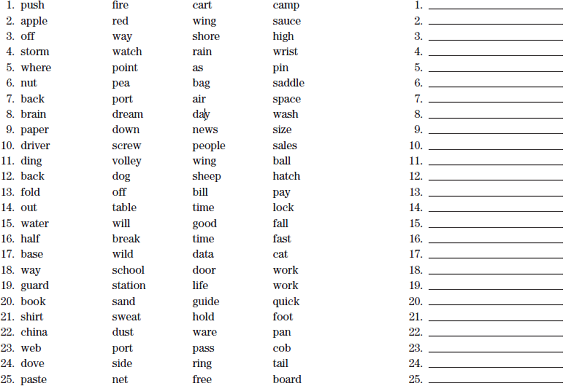 Combine The Words In Each Line To Form Two Compound Words Chegg Com